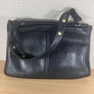Vintage Zenith Hand Made Black Leather Shoulder Bag Brass Hardware Handbag